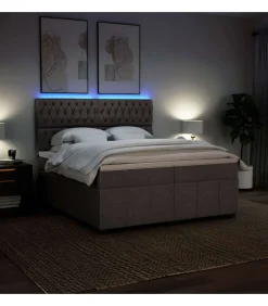 Boxspring met matras stof taupe 200x200 cm Bedden