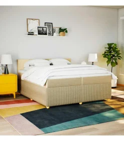 Boxspring met matras stof crèmekleurig 200x200 cm Bedden