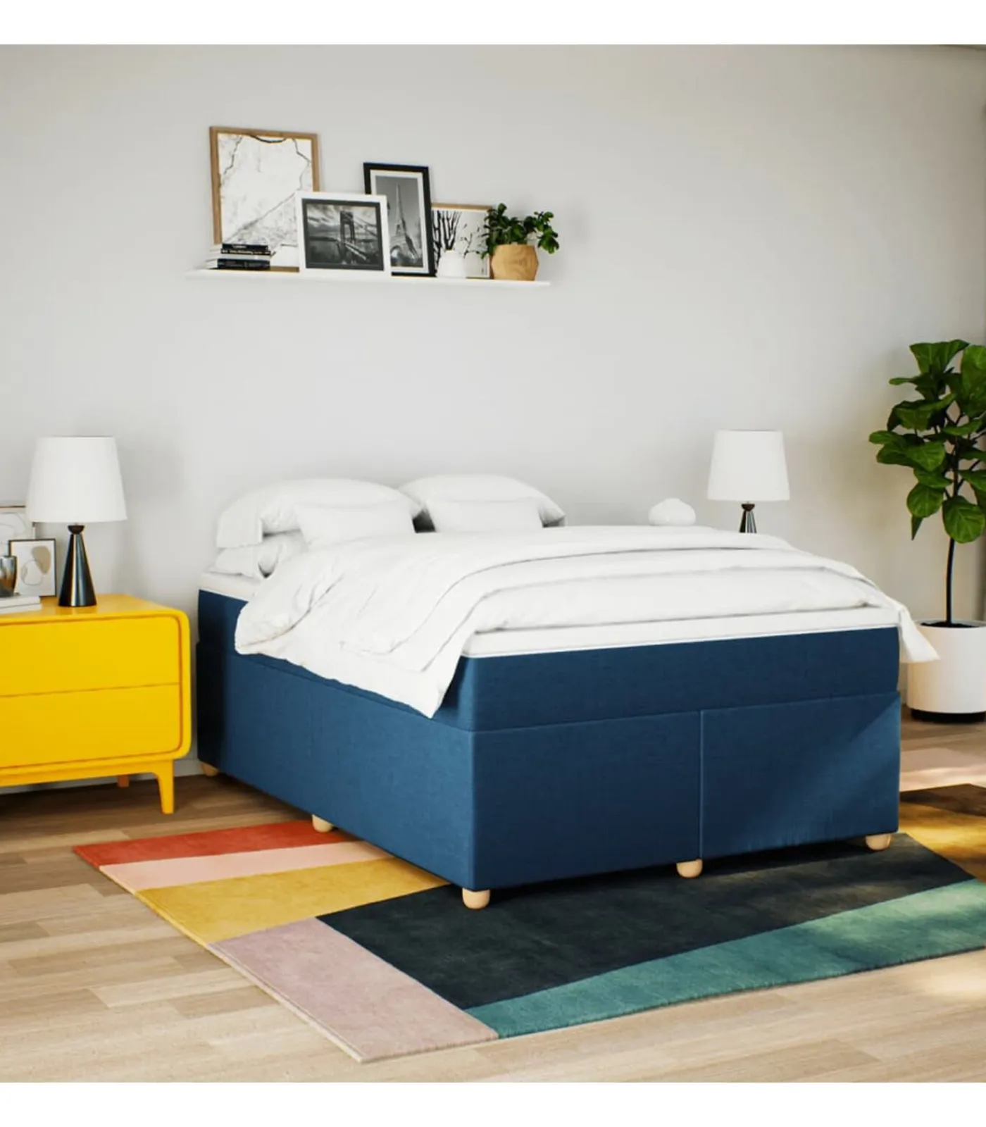 Online Boxspring met matras stof blauw 140x200 cm Bedden