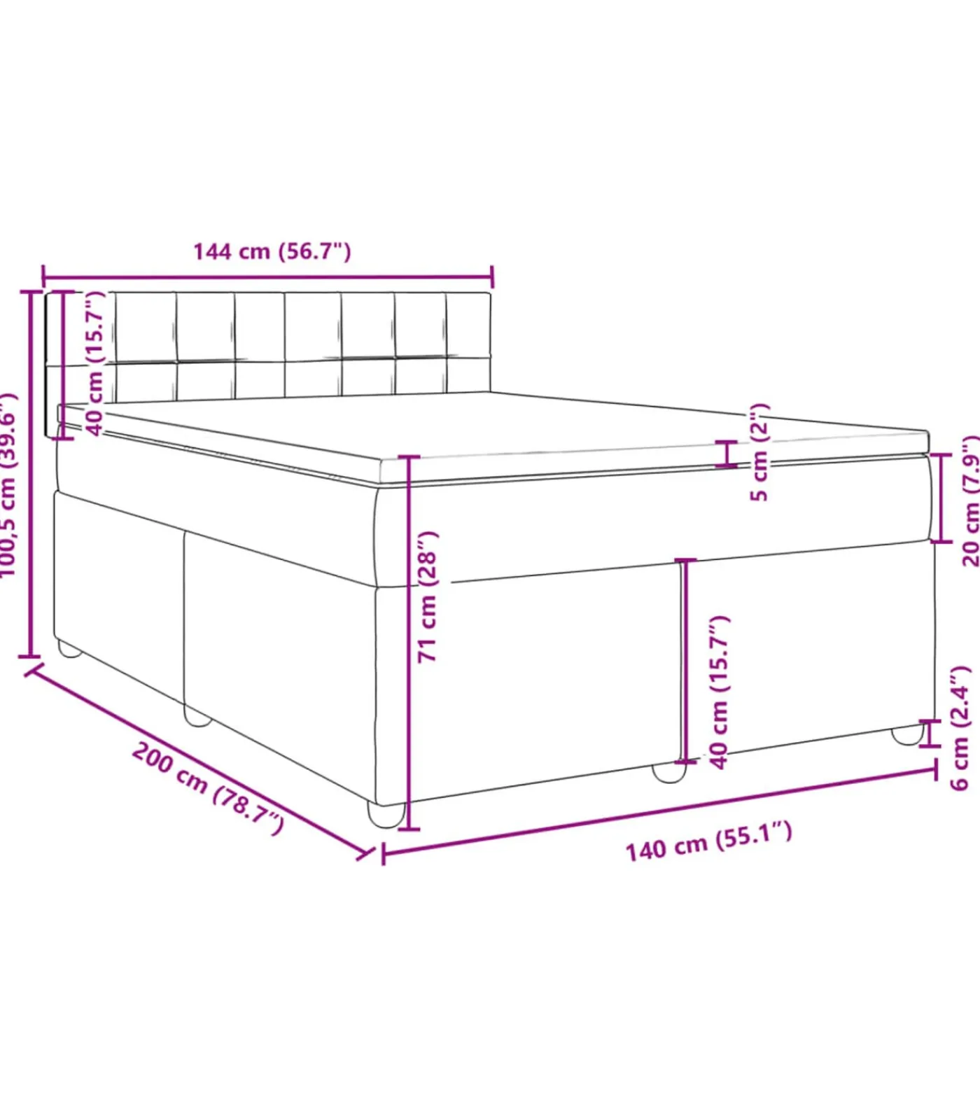 Outlet Boxspring met matras stof blauw 140x200 cm Bedden