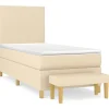 Best Boxspring met matras stof crèmekleurig 90x190 cm Bedden