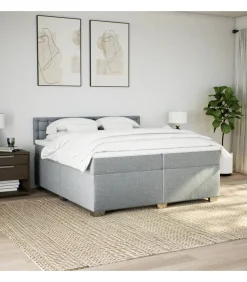Outlet Boxspring met matras stof lichtgrijs 200x200 cm Bedden