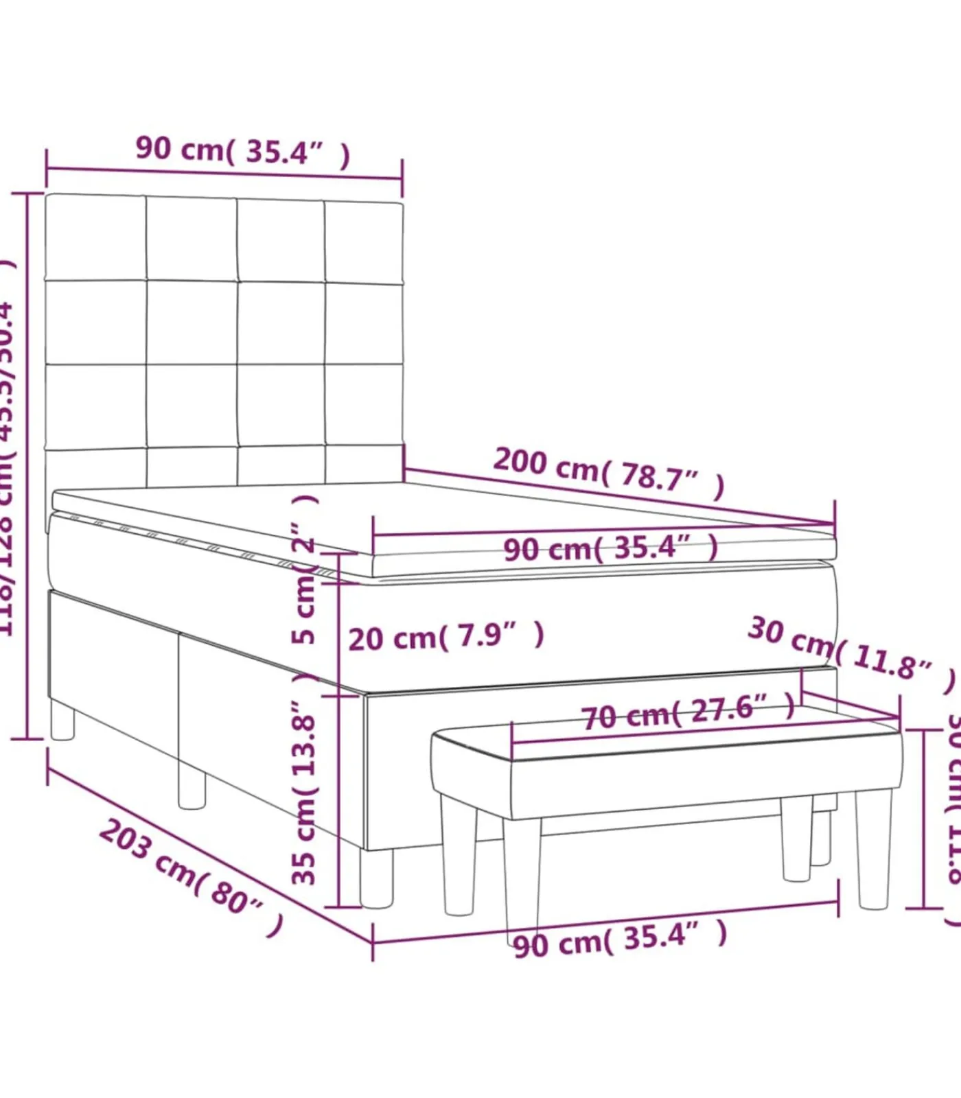 Boxspring met matras stof crèmekleurig 90x200 cm Bedden