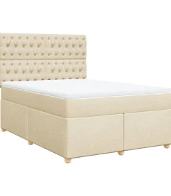 Online Boxspring met matras stof crèmekleurig 160x200 cm Bedden