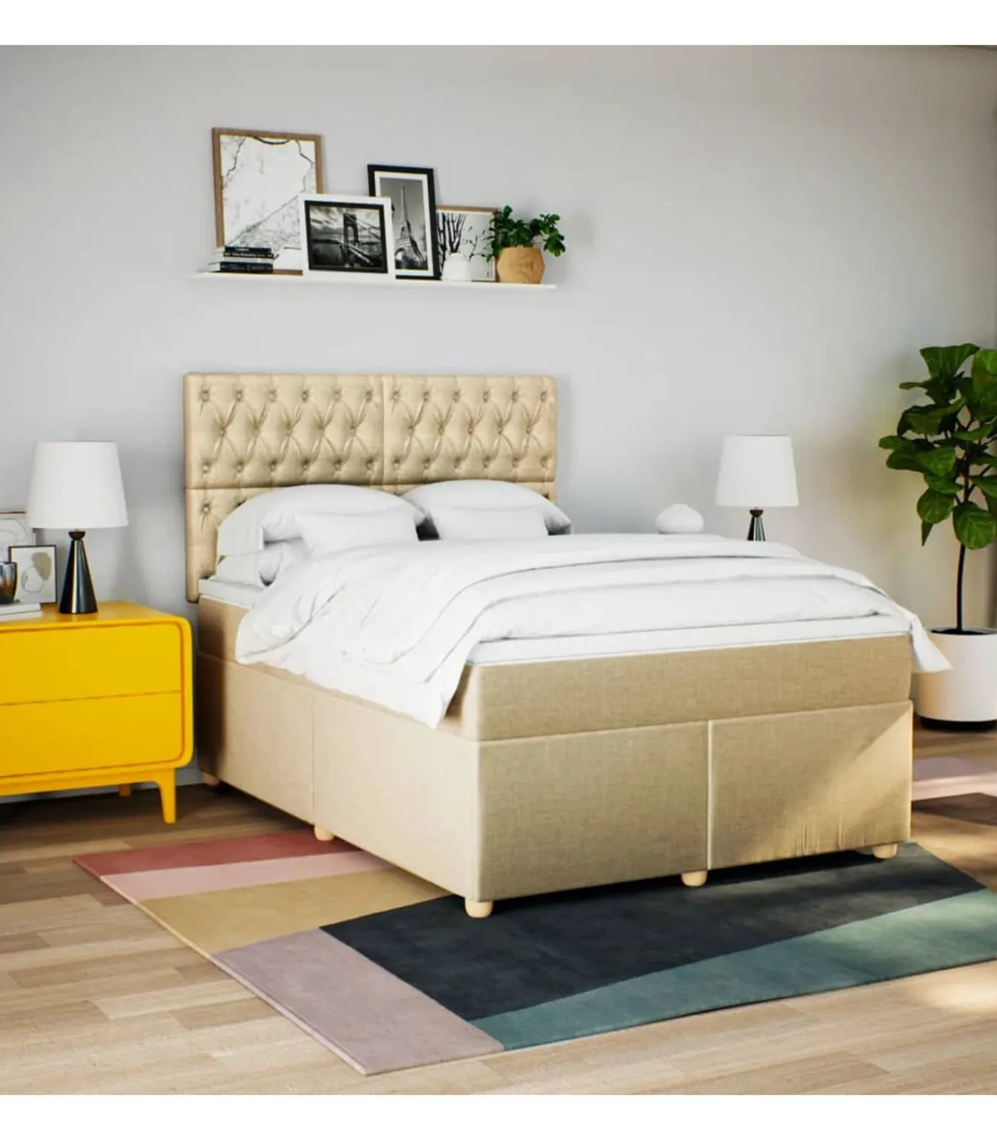 Online Boxspring met matras stof crèmekleurig 160x200 cm Bedden