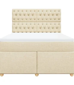Online Boxspring met matras stof crèmekleurig 160x200 cm Bedden