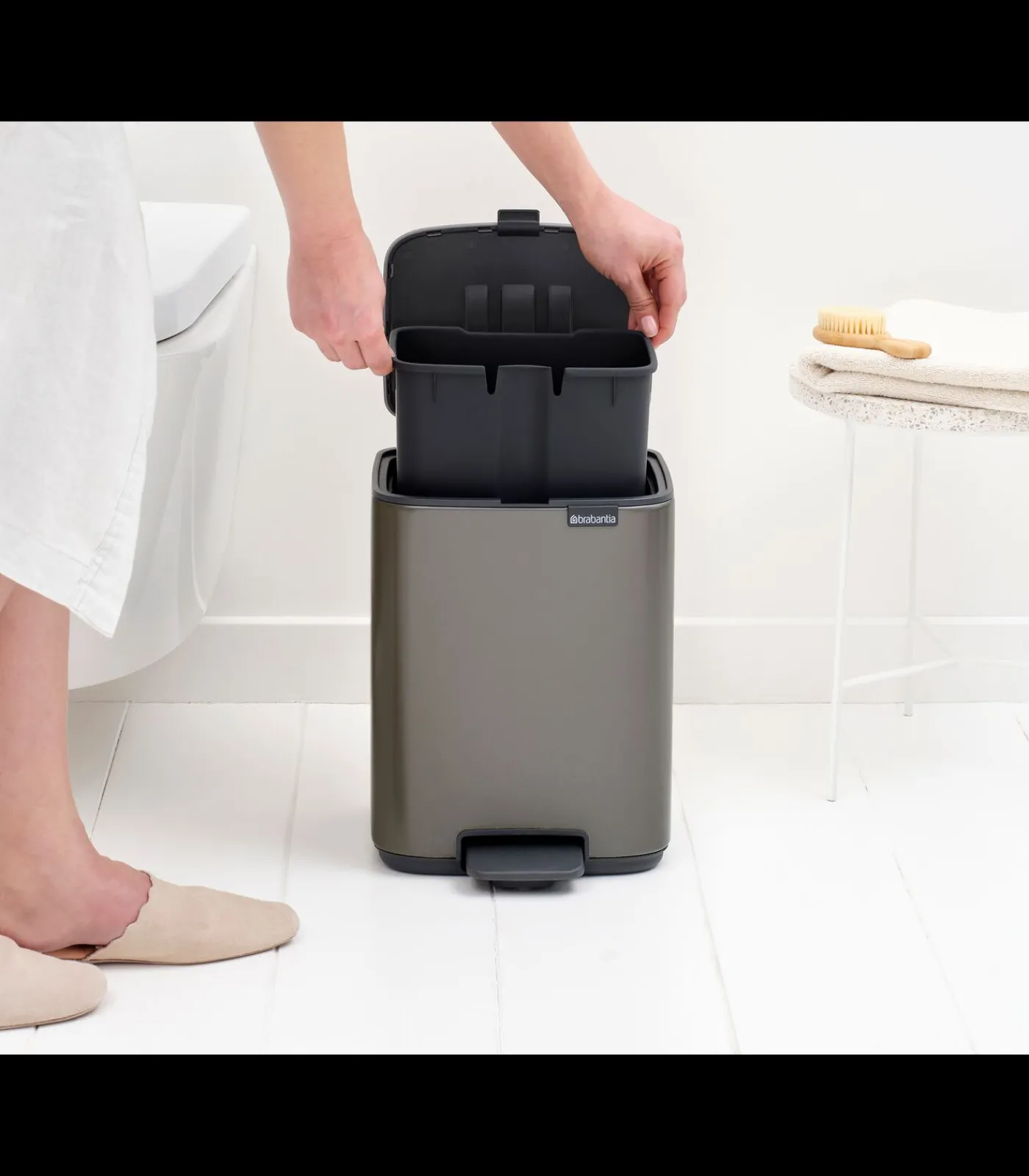 New Bo Pedaalemmer, 7 liter, stil sluitend, kunststof binnenemmer - Platinum Manden En Bakken