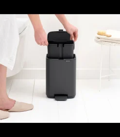 Hot Bo Pedaalemmer, 4 liter, stil sluitend, kunststof binnenemmer - Mineral Infinite Grey Manden En Bakken