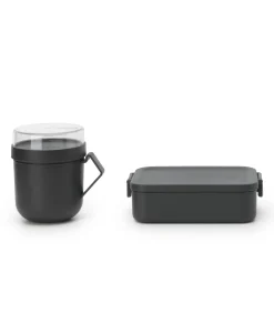 Online lunchset lunchbox en soepbeker Dark Grey kunststof 2-delig Tafelgerei