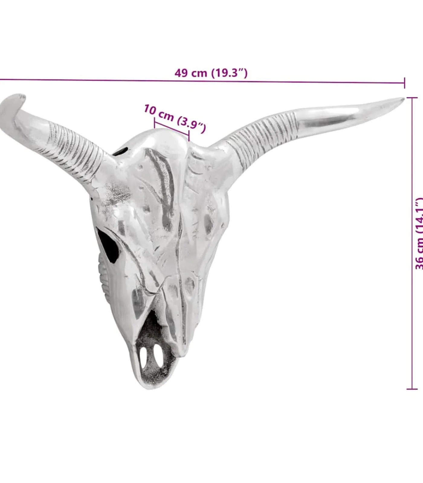 Bullschedel Zilver 49 x 10 x 36 cm Aluminium Decoratie