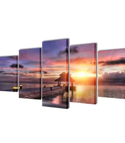 Best Canvas muurdruk set zandstrand met paviljoen 100 x 50 cm Decoratie