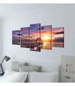Best Canvas muurdruk set zandstrand met paviljoen 100 x 50 cm Decoratie