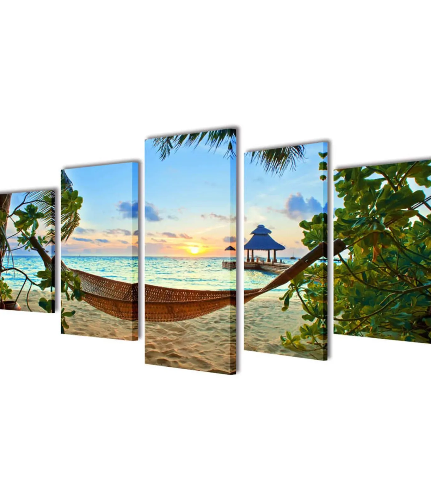 Canvas muurdruk set zandstrand met hangmat 100 x 50 cm Decoratie
