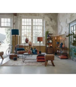 Outlet Cilinder Lampenkap Velours - Petrol Blue - Ø35x30cm Lampenkappen