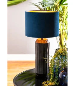 Sale Cilinder Lampenkap Velours - Petrol Blue - Ø30x21cm Lampenkappen