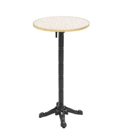 Clearance 60cm ronde hoge tafel kantelbaar terrazzo/goud blad en zwart onderstel Tuinmeubelen