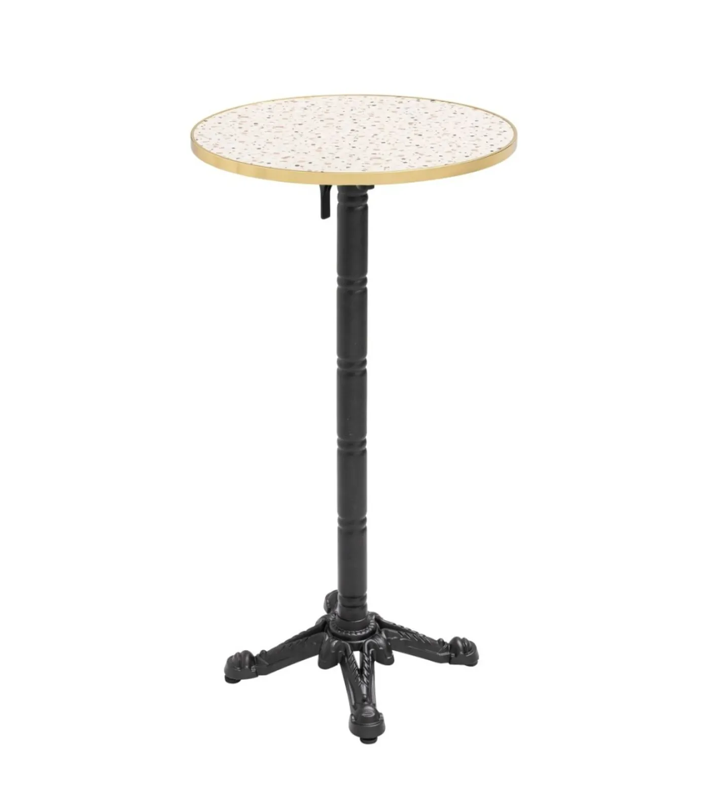 Clearance 60cm ronde hoge tafel kantelbaar terrazzo/goud blad en zwart onderstel Tuinmeubelen