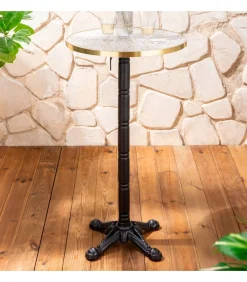 Clearance 60cm ronde hoge tafel kantelbaar terrazzo/goud blad en zwart onderstel Tuinmeubelen