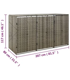 Containerberging driedubbel 207x80x117 cm poly rattan grijs Manden En Bakken