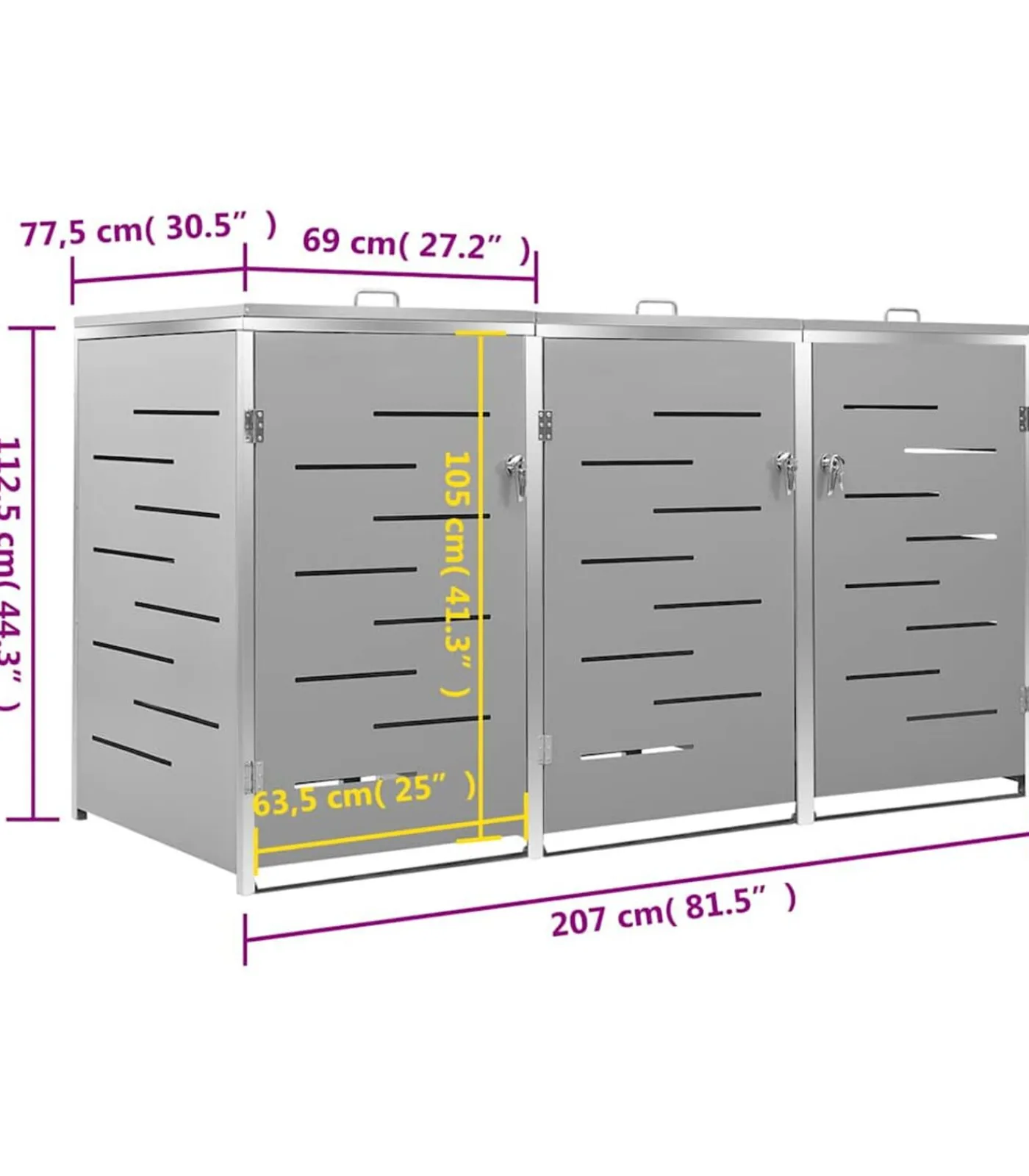 Containerberging driedubbel 207x77,5x112,5 cm roestvrij staal Manden En Bakken