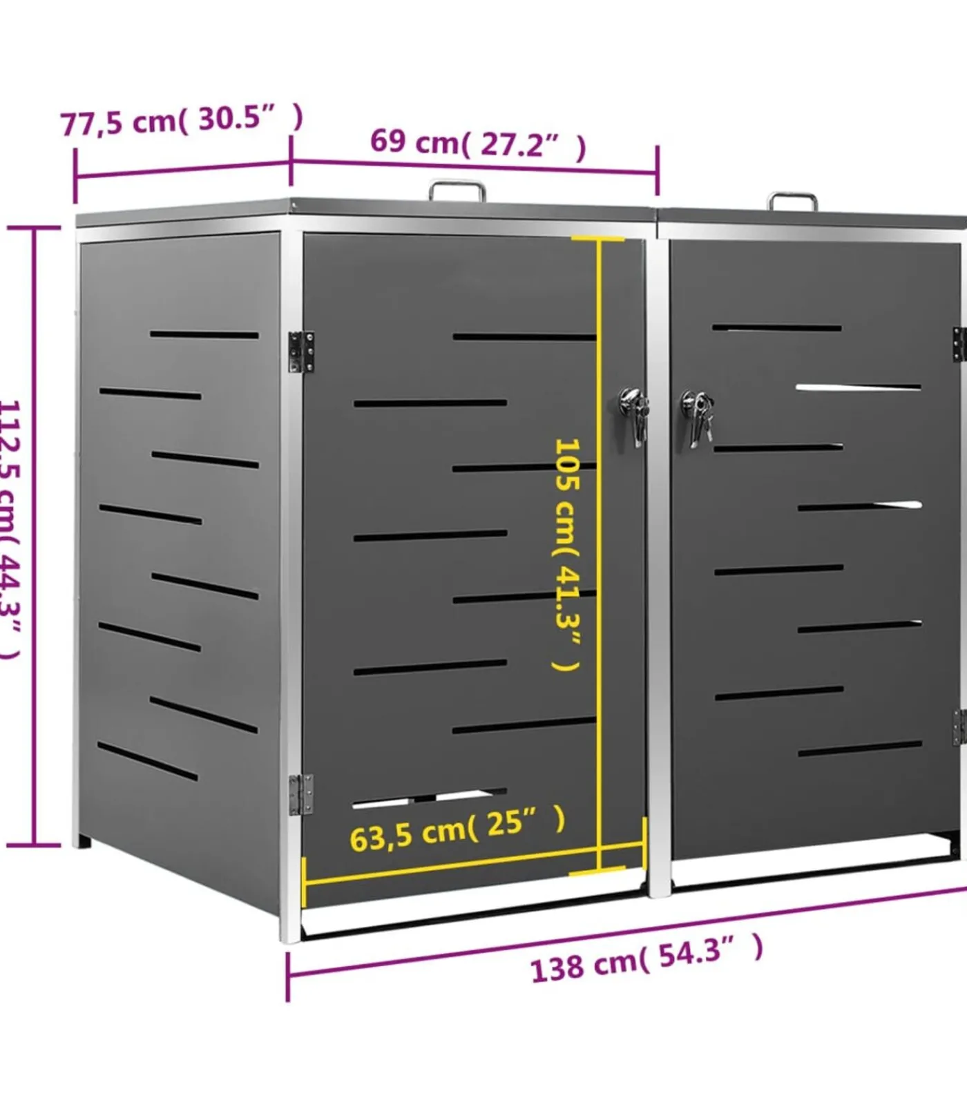 Discount Containerberging dubbel 138x77,5x112,5 cm roestvrij staal Manden En Bakken