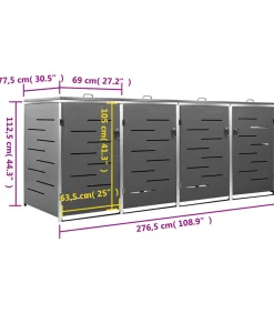 New Containerberging vierdubbel 276,5x77,5x112,5 cm roestvrij staal Manden En Bakken