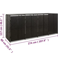 Clearance Containerberging viervoudig 274x80x117 cm poly rattan zwart Manden En Bakken