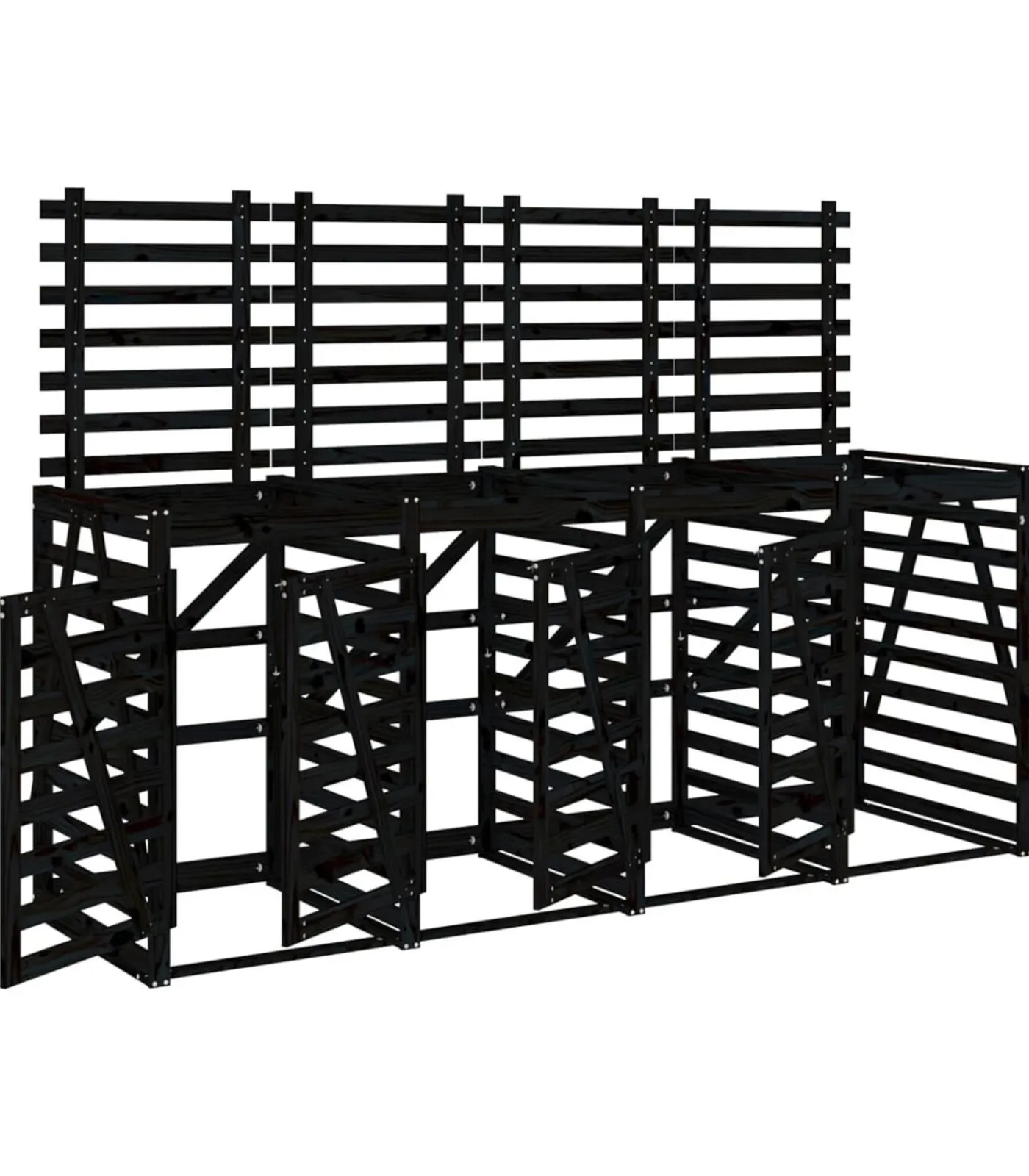 Hot Containerberging viervoudig massief grenenhout zwart Manden En Bakken