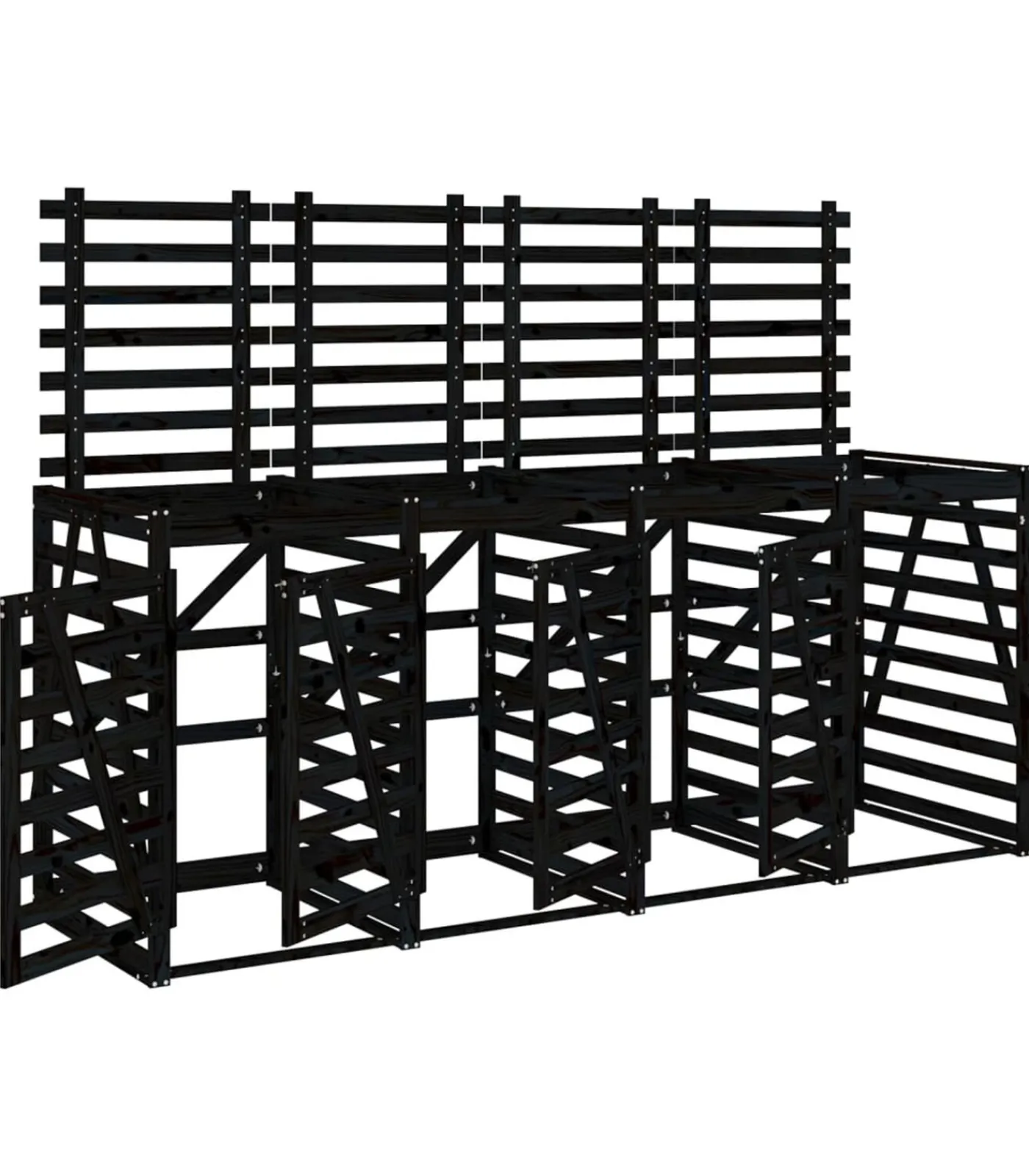 Hot Containerberging viervoudig massief grenenhout zwart Manden En Bakken