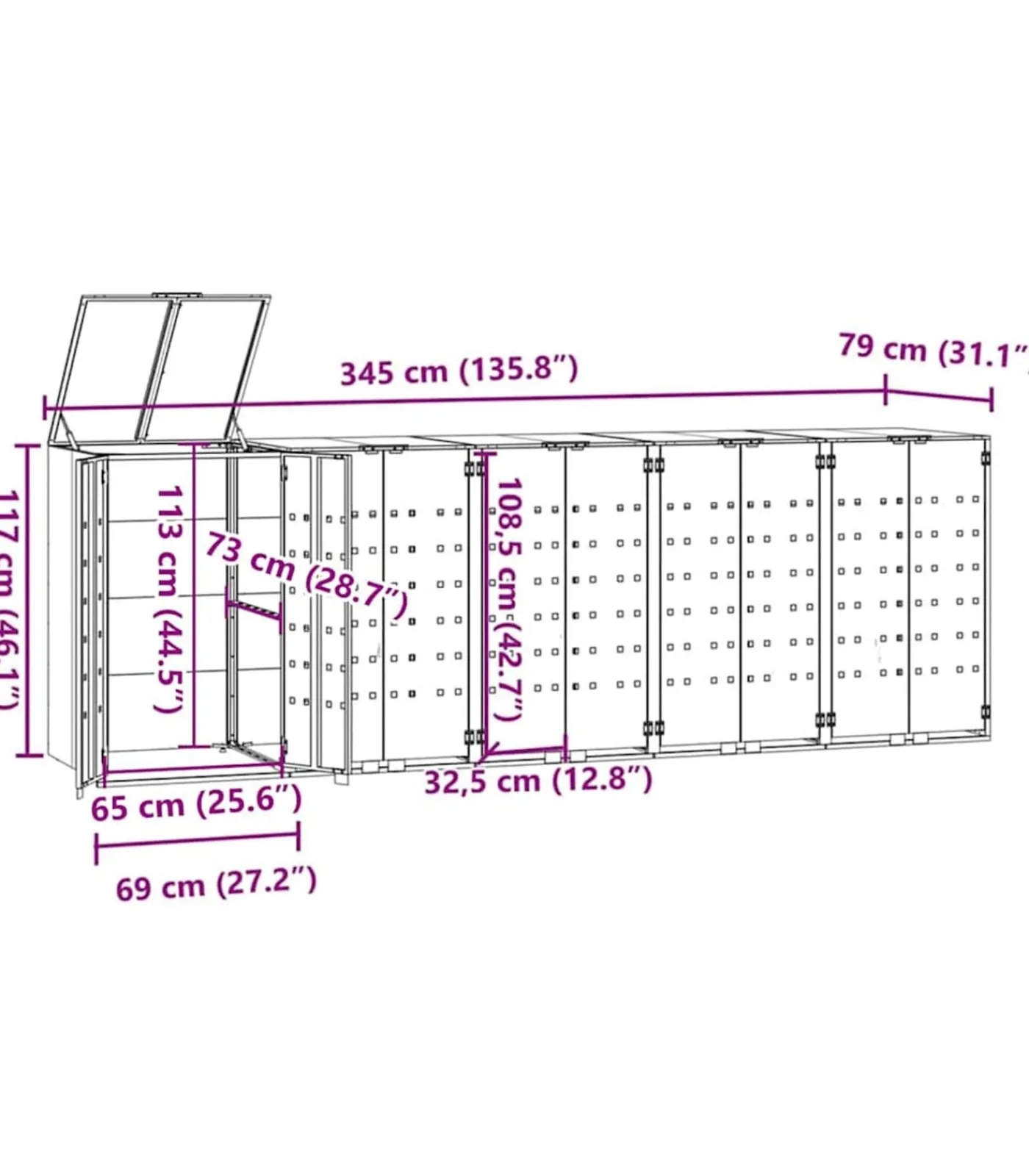 Containerberging voor 5 containers 345x79x117 cm staal grijs Manden En Bakken