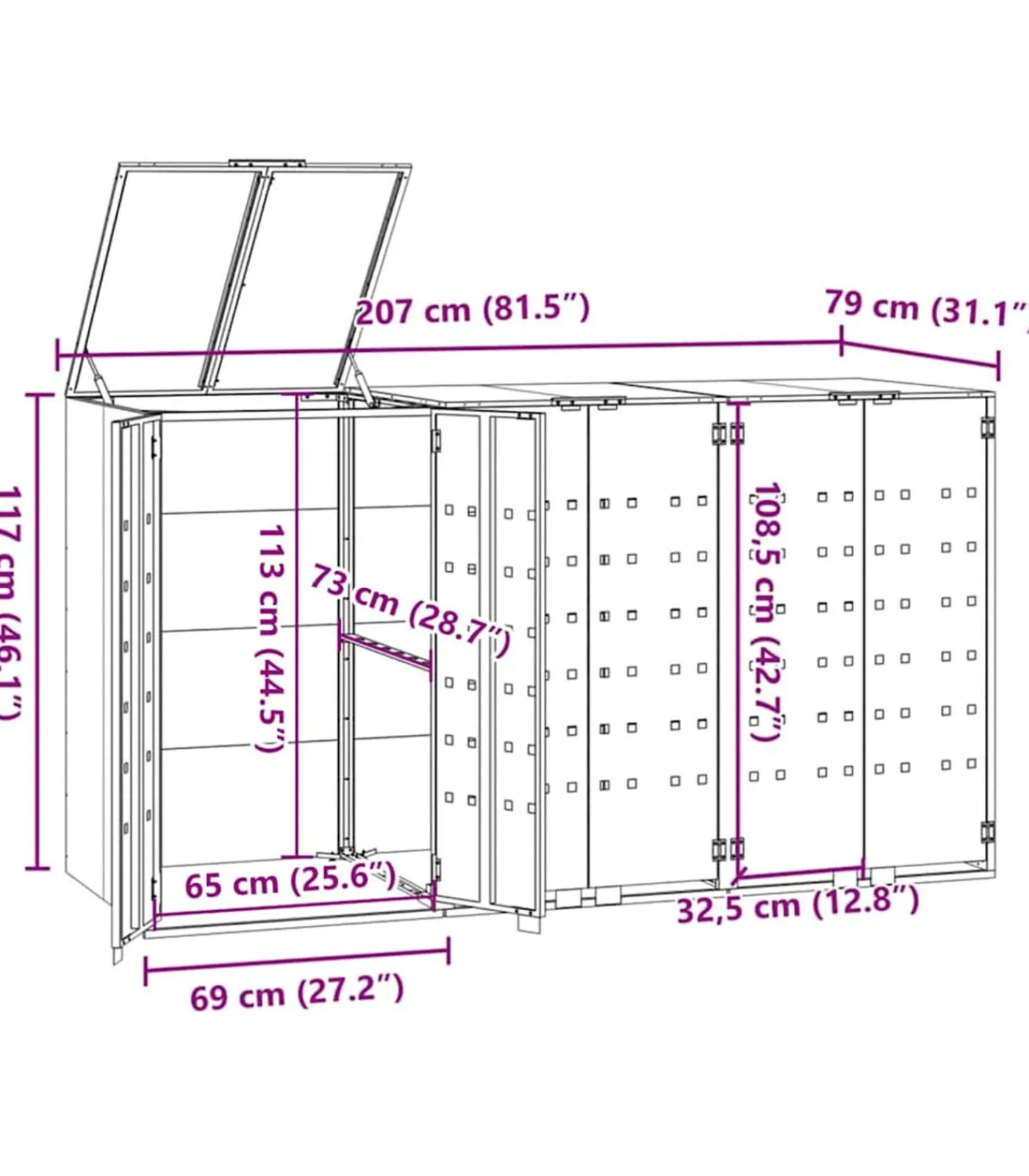 Sale Containerberging voor 3 containers 207x79x117 cm staal grijs Manden En Bakken