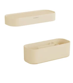 Clearance ALIFE Plankpakket. Bevat een handdoekring en een opbergdoos met een minimalistisch en functioneel ontwerp. Set opbergaccessoires voor de Alife-gids. Parelwit. Organiseren