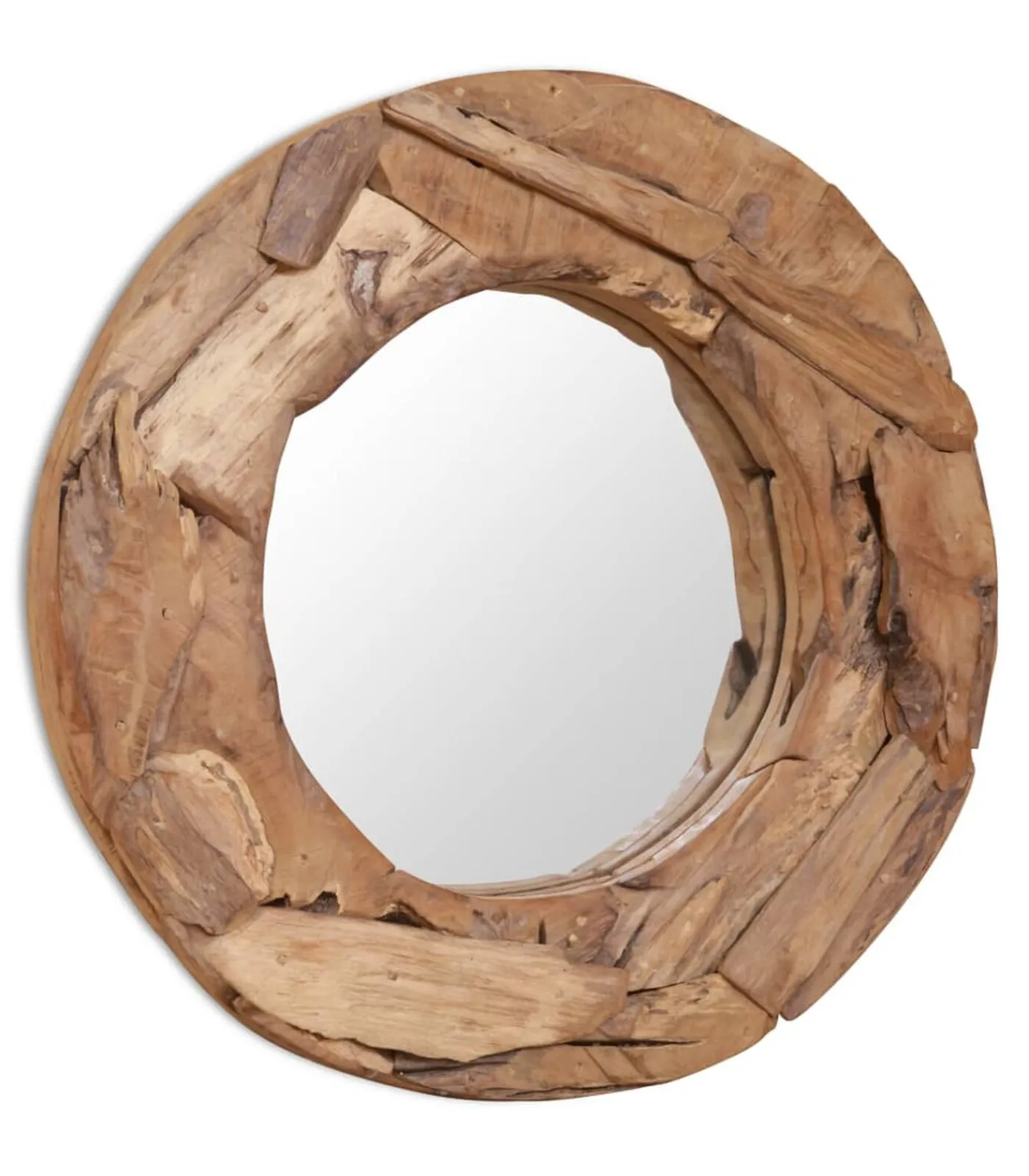 Decoratieve spiegel rond 60 cm teakhout Spiegels