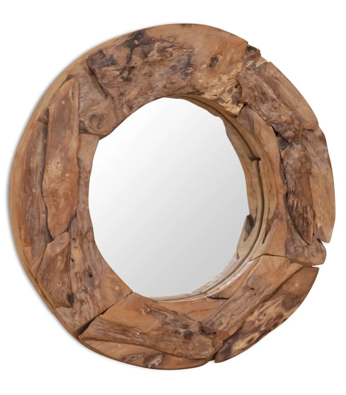 Decoratieve spiegel rond 60 cm teakhout Spiegels