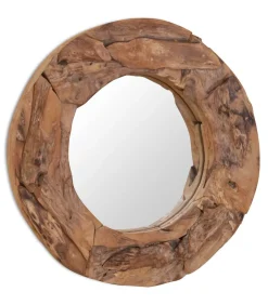 Decoratieve spiegel rond 60 cm teakhout Spiegels