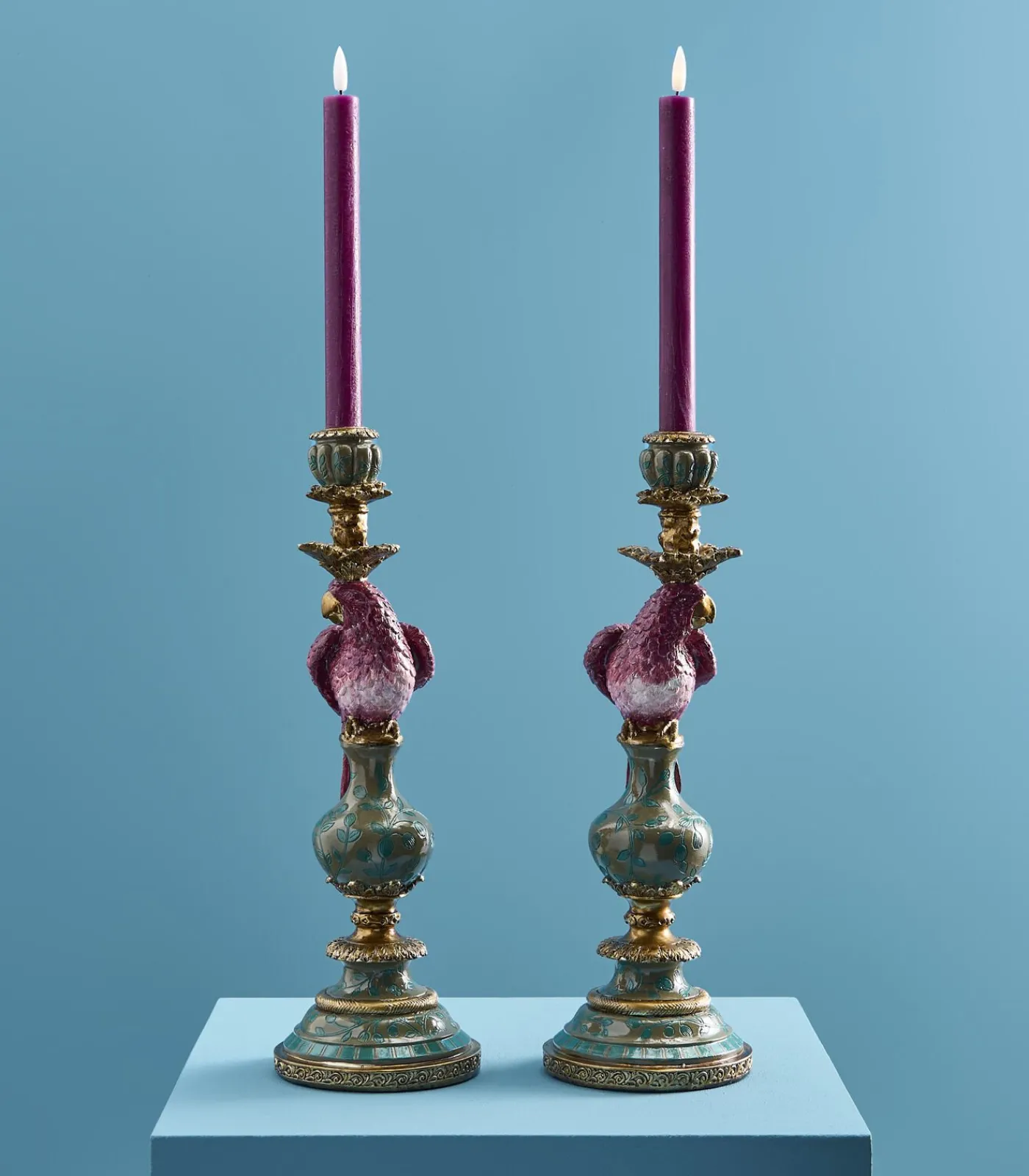 Discount 2-delig Set Kandelaar Papegaai/roze/groen Kaarsen & Kaarshouders