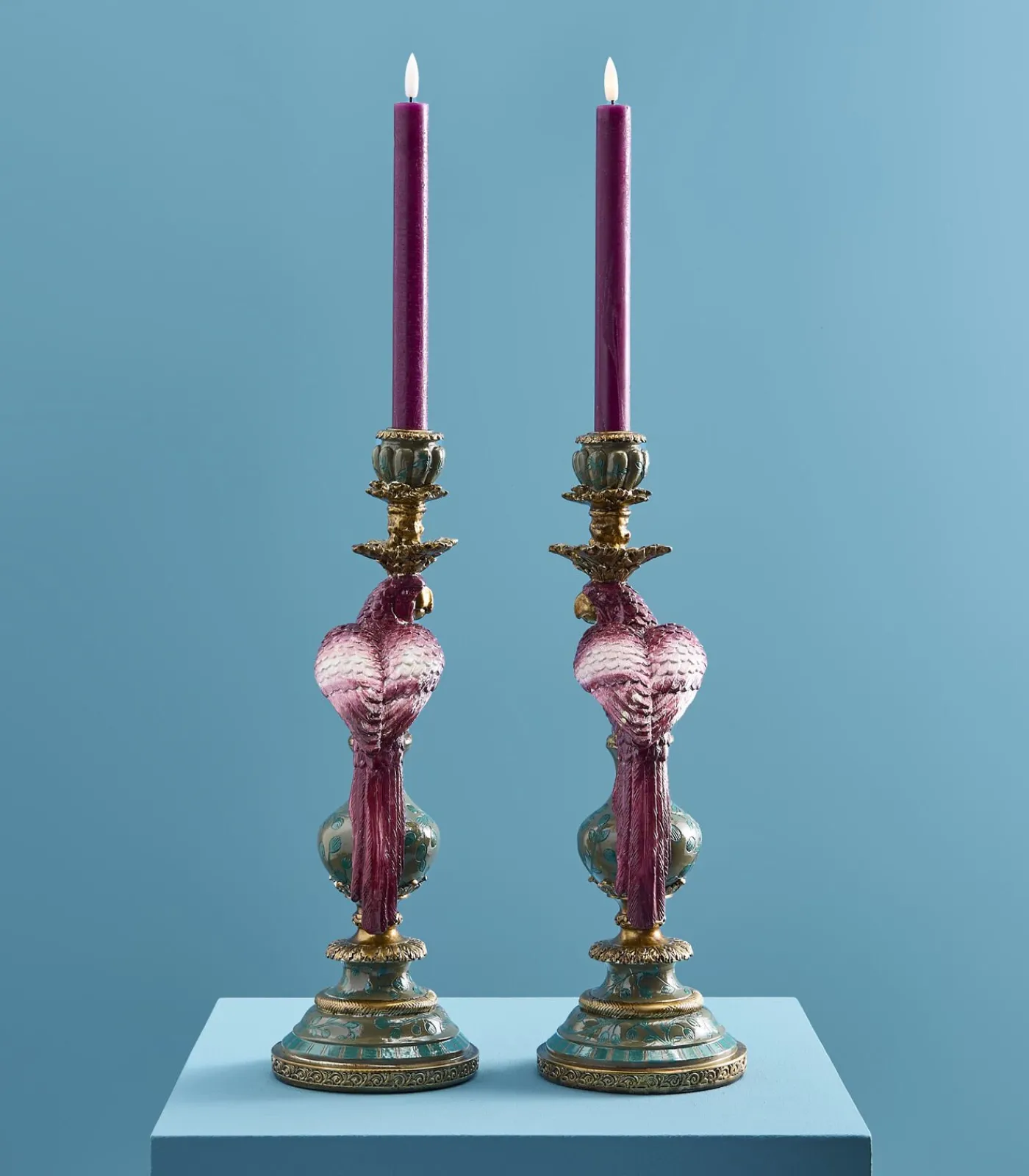Discount 2-delig Set Kandelaar Papegaai/roze/groen Kaarsen & Kaarshouders