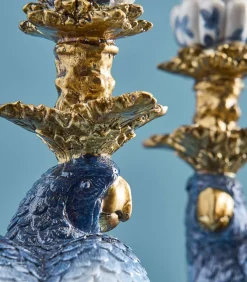 Best 2-delig Set Kandelaar Papegaai/wit/blauw/goud Kaarsen & Kaarshouders