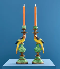 Outlet 2-delig Set Kandelaar Papegaai/groen/blauw/geel Kaarsen & Kaarshouders