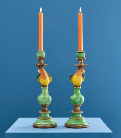 Outlet 2-delig Set Kandelaar Papegaai/groen/blauw/geel Kaarsen & Kaarshouders