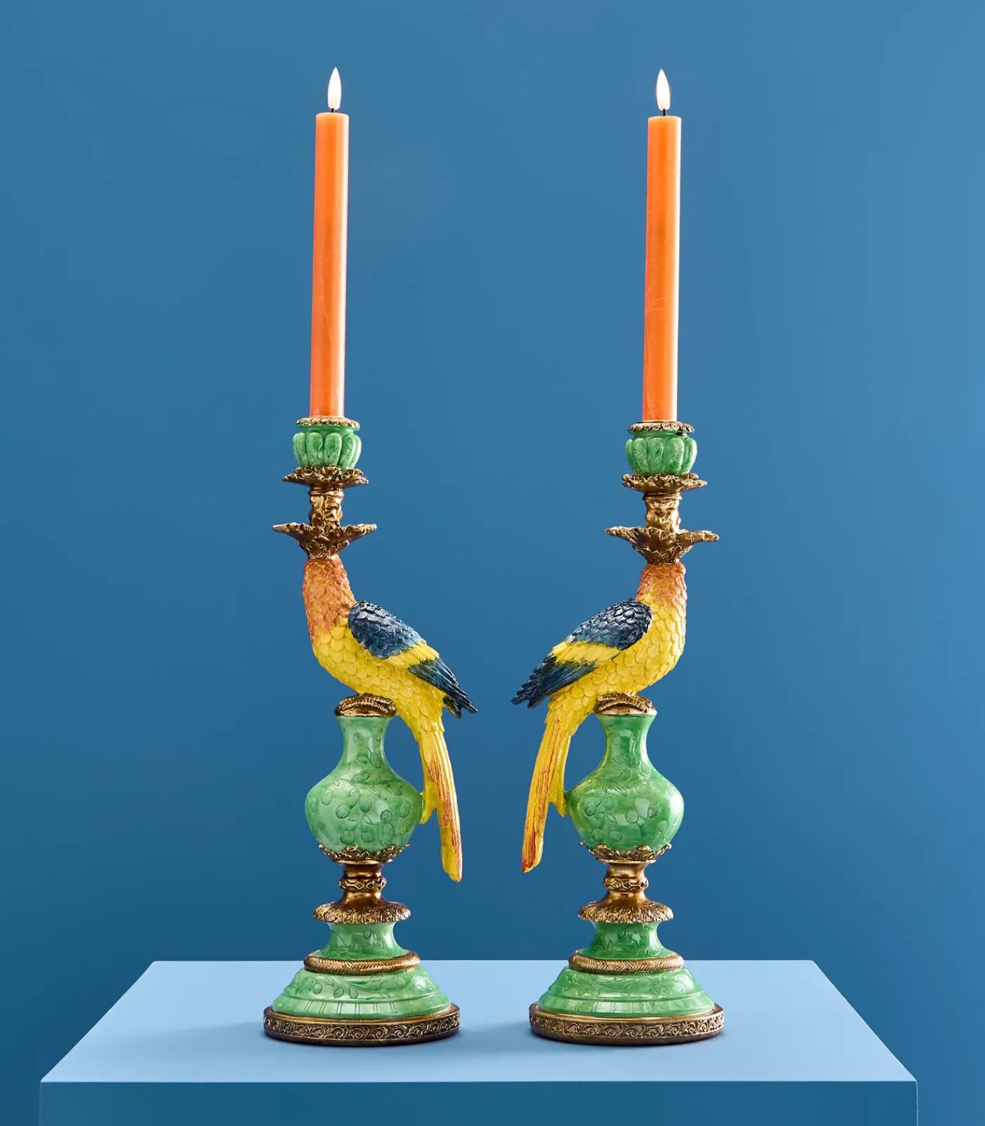 Outlet 2-delig Set Kandelaar Papegaai/groen/blauw/geel Kaarsen & Kaarshouders