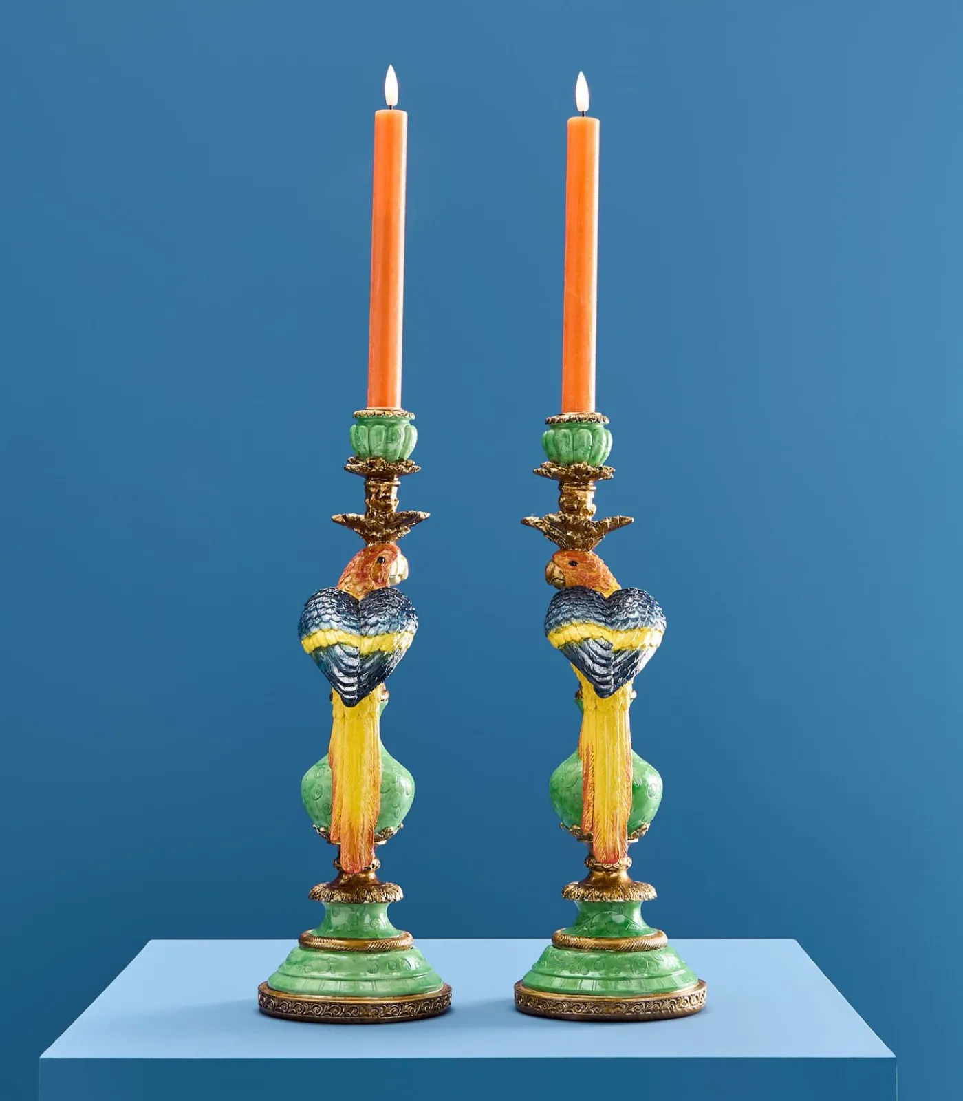 Outlet 2-delig Set Kandelaar Papegaai/groen/blauw/geel Kaarsen & Kaarshouders