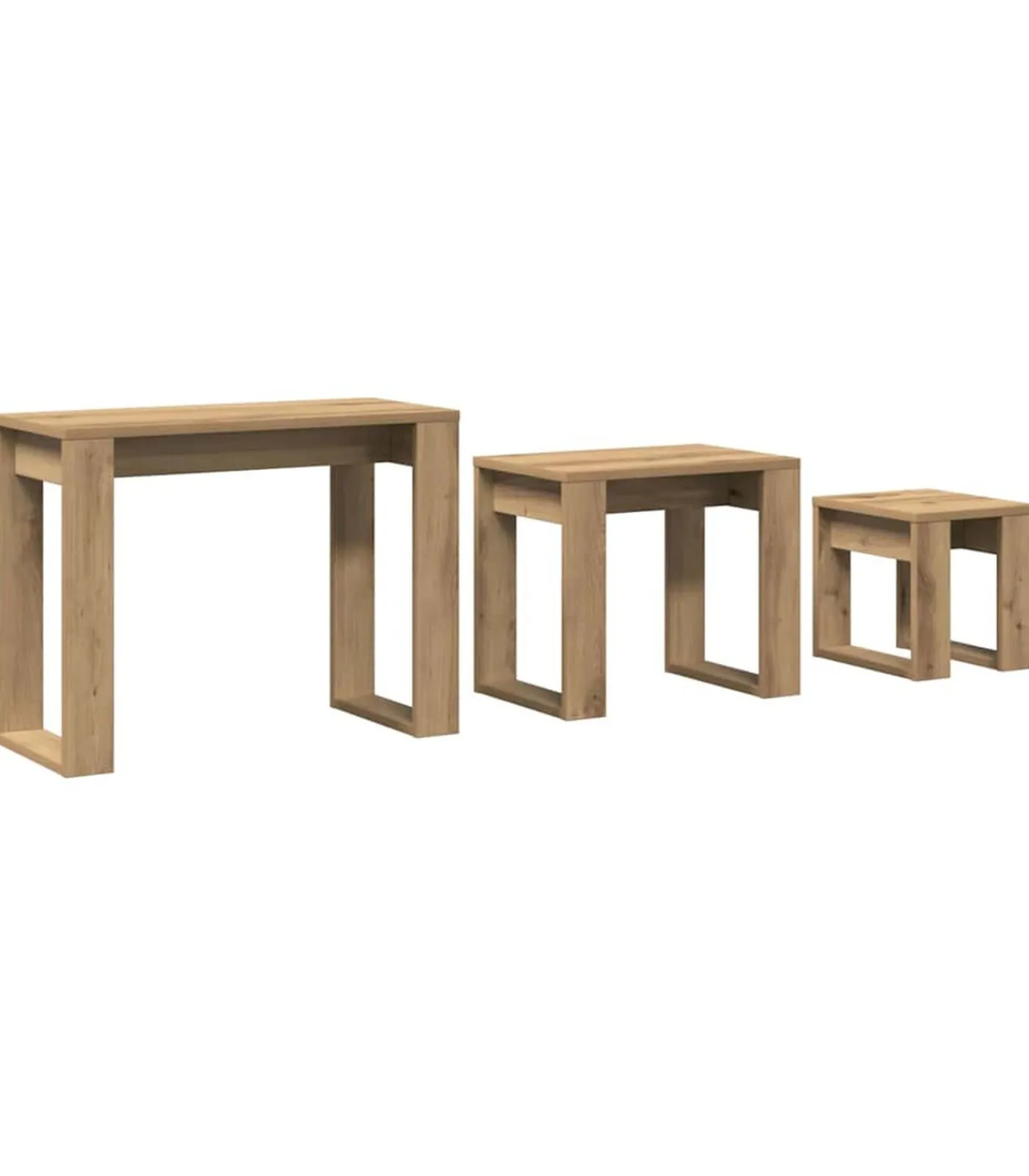 Online 3-delige Bijzettafelset bewerkt hout artisanaal eikenkleur Tafels