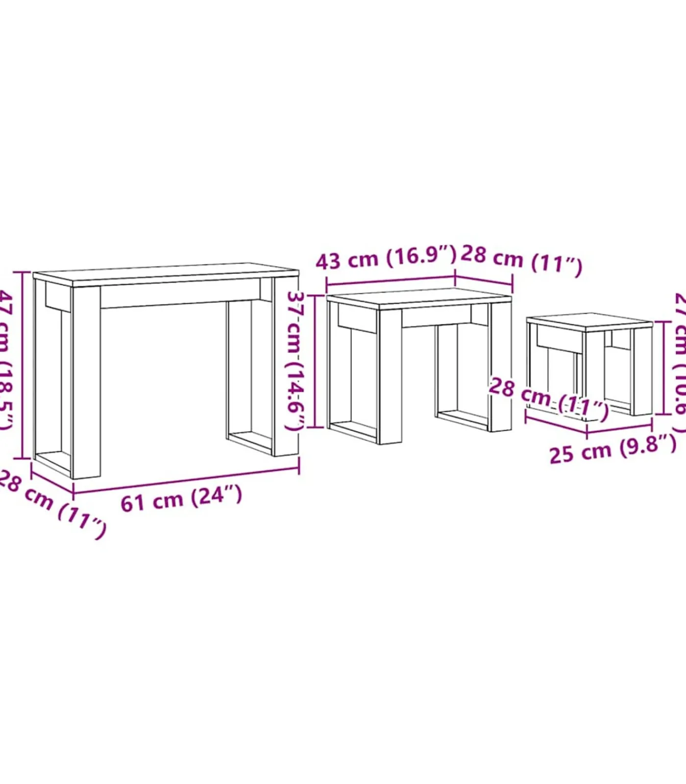 Online 3-delige Bijzettafelset bewerkt hout artisanaal eikenkleur Tafels