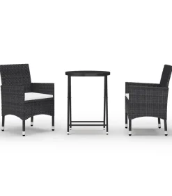 Outlet 3-delige Bistroset poly rattan en gehard glas zwart Tuinmeubelen