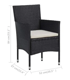 Outlet 3-delige Bistroset poly rattan en gehard glas zwart Tuinmeubelen