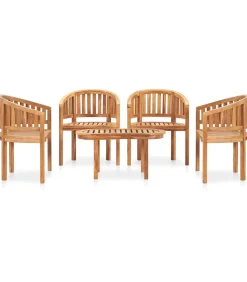 Outlet 5-delige Loungeset banaanvormig massief teakhout Tuinmeubelen