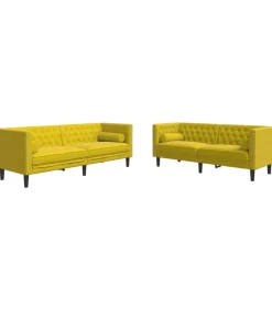 2-delige Loungeset Chesterfield met bolsters fluweel geel Zetels