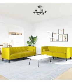 2-delige Loungeset Chesterfield met bolsters fluweel geel Zetels