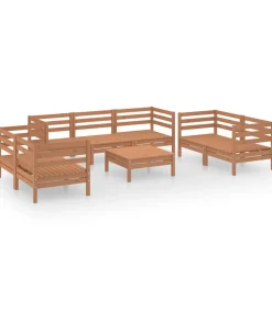 Hot 8-delige Loungeset massief grenenhout honingbruin Tuinmeubelen